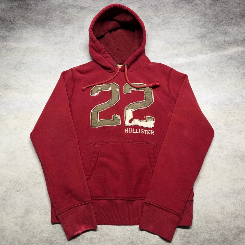 Y2K Hollister California Red Distressed Pullover Hoodie Sweatshirt Mens Medium